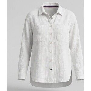 Nautica Women Small White Button Up Blouse Gauze Cotton Beach Coastal Top
